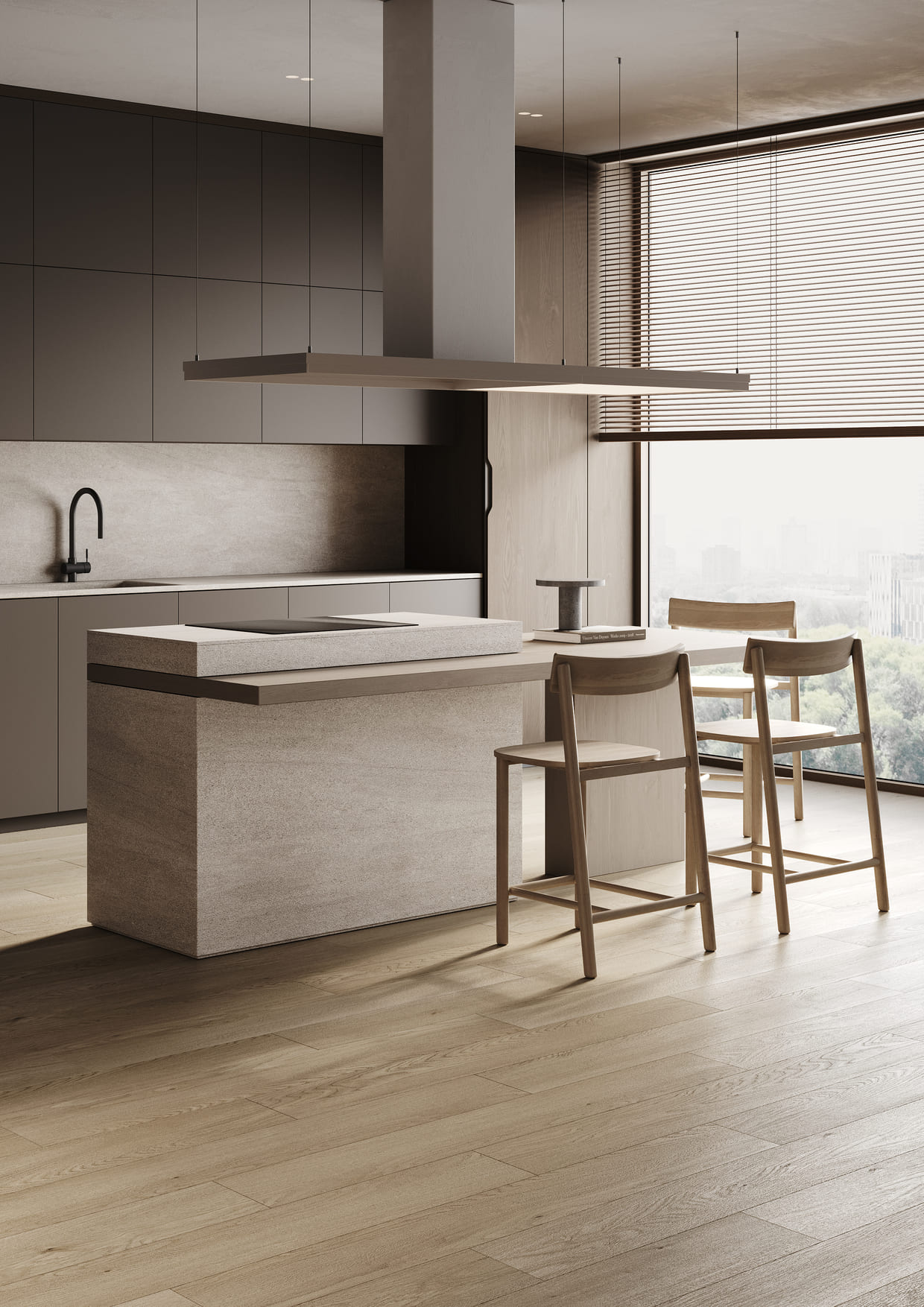 Кварцвиниловый SPC ламинат Fargo Bevel Дуб Ланкастер 50-2123-53 1220×182×6 фото в интерьере